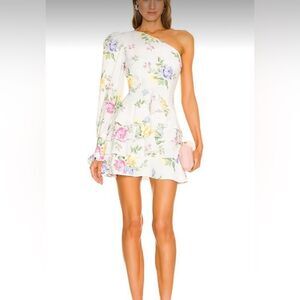 MERGIM REVOLVE Camellia One Shoulder Dress in Light Yellow & Pink Size Small